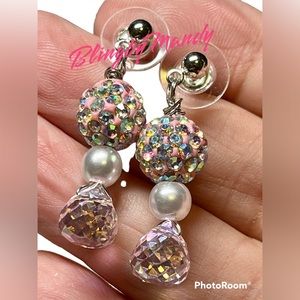 Gorgeous bling pink and clay rhinestone/disco ball earrings